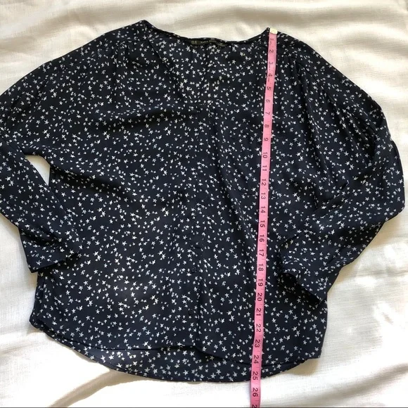 Zara Navy Blue Star Chiffon Long Sleeve Button Up Blouse Size XS - Picture 7 of 12